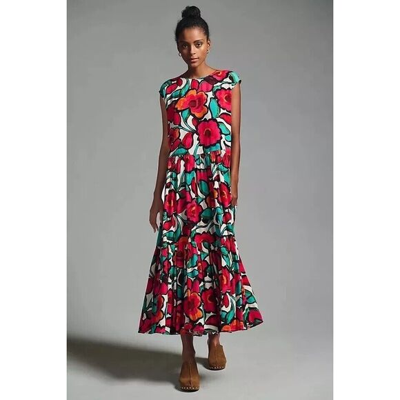 NWT Anthropologie Corey Lynn Calter Tiered Short-Sleeve Dress Size Medium - Picture 1 of 11